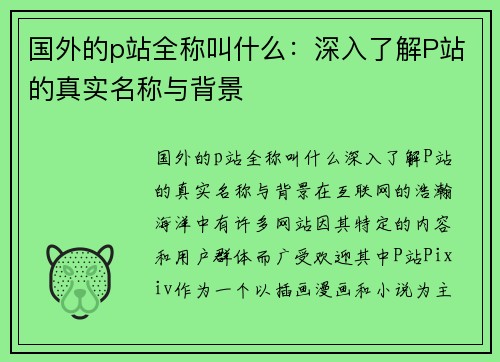 国外的p站全称叫什么：深入了解P站的真实名称与背景